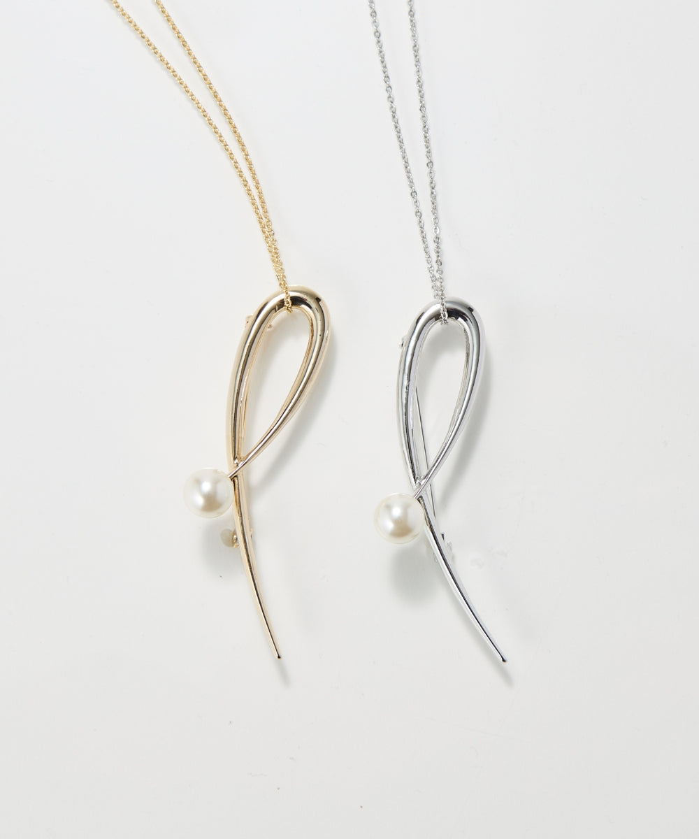 Phoebe/フィービィー】 2wayスタイリッシュクロスカーブパールブローチ