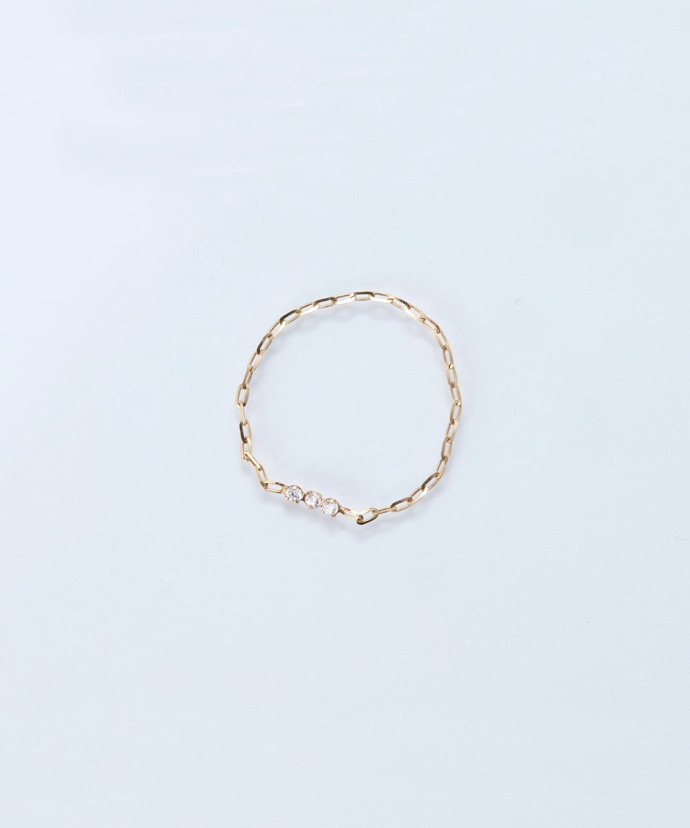 【K10】タイニービジューチェーンリング　BOX付き