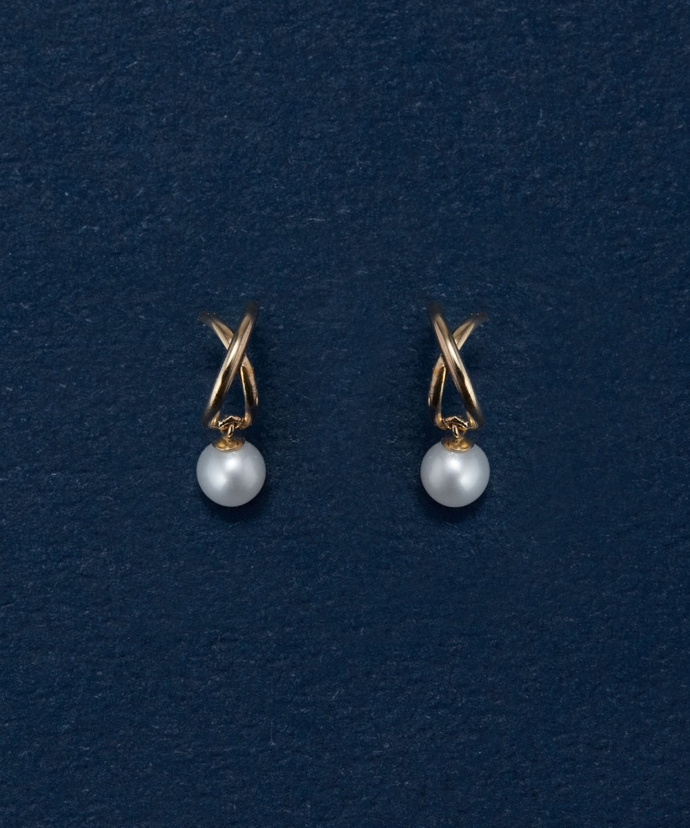 【K10】クロッシングパールピアス/BOXつき