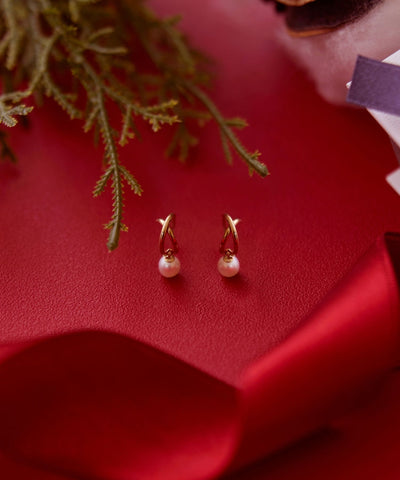 【K10】クロッシングパールピアス/BOXつき