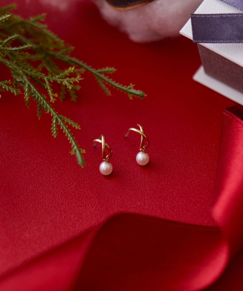 【K10】クロッシングパールピアス/BOXつき