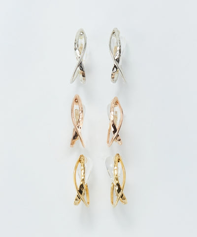 【シリーズ累計販売10000点突破！】【痛くないシリーズ・金属アレルギー対応】クロスフープクリスタルループフィットイヤリング