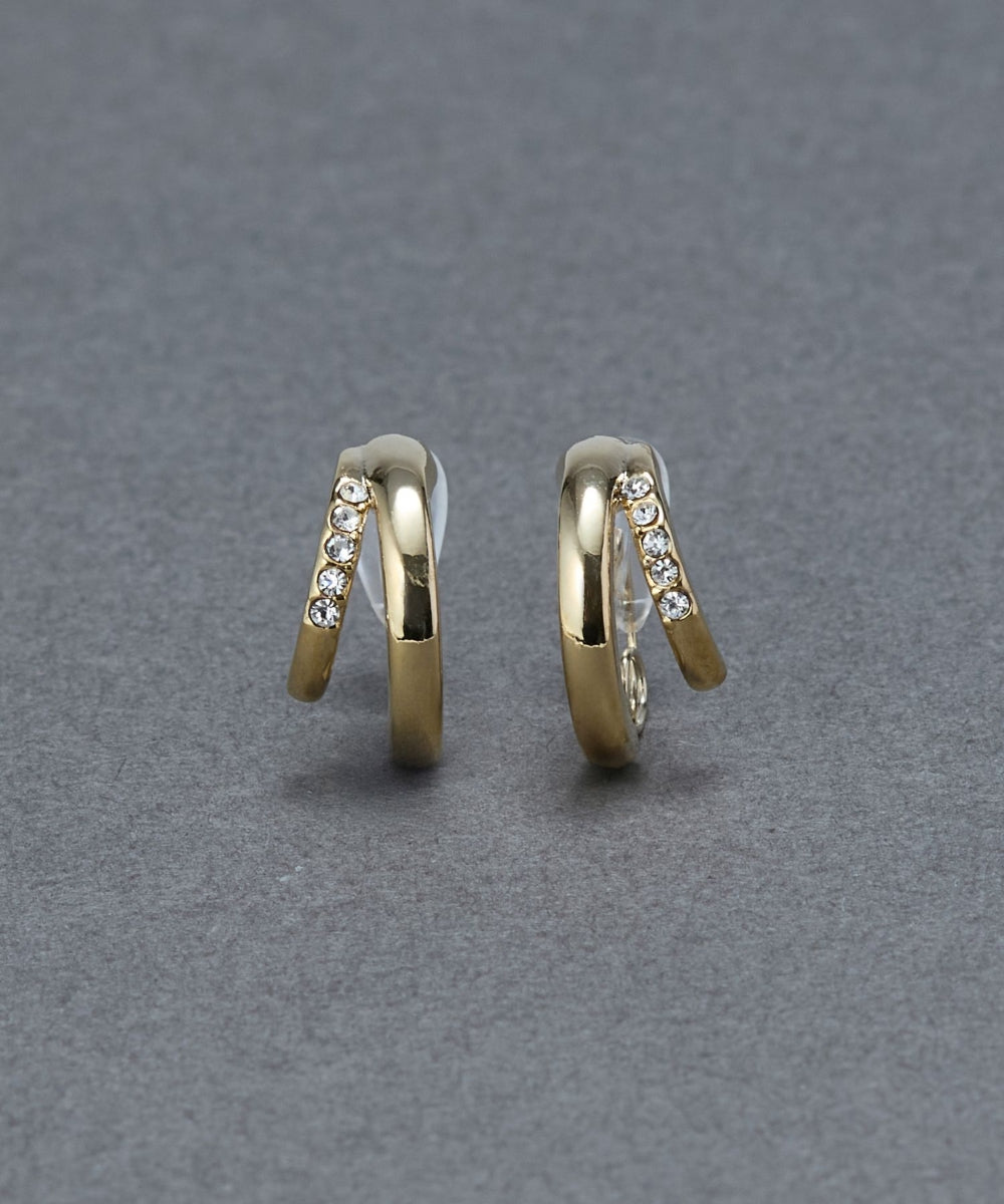 【痛くないシリーズ/金属アレルギー対応】ストレートシャインクリスタルループフィットイヤリング