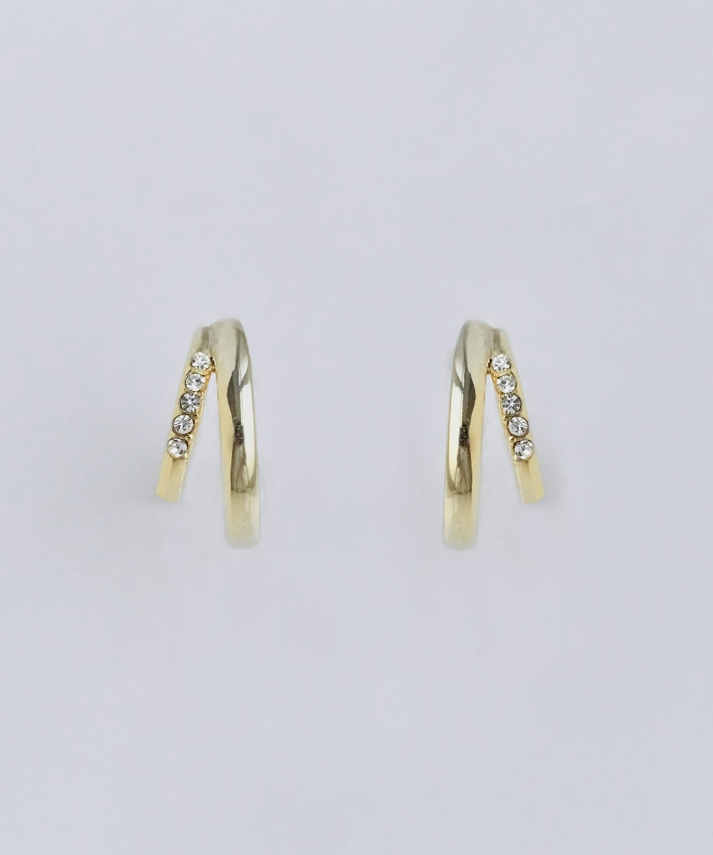 【金属アレルギー対応】【痛くないシリーズ】ストレートシャインクリスタルループフィットイヤリング