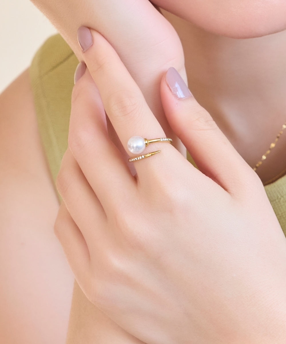 【金属アレルギー対応】ドローラップパールビジューリング/サージカルステンレス