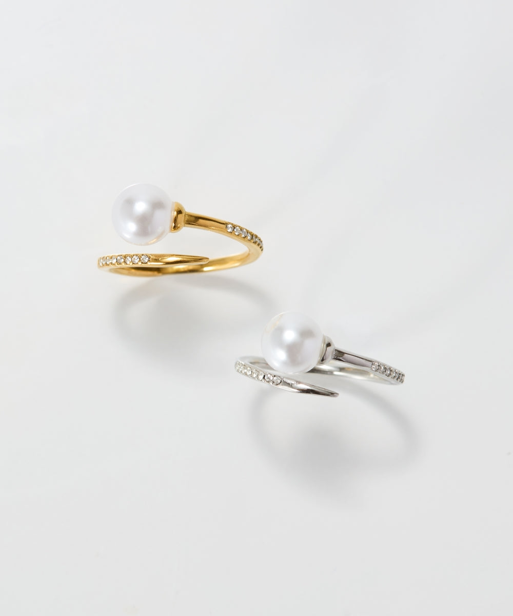 【金属アレルギー対応】ドローラップパールビジューリング/サージカルステンレス