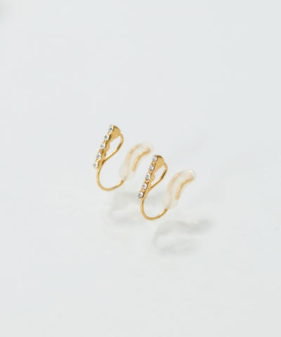 【痛くないシリーズ/金属アレルギー対応】ストレートビジューライトフィットイヤリング/サージカルステンレス