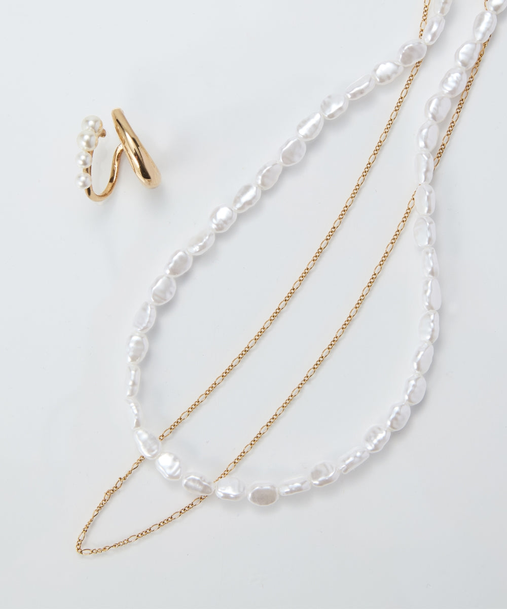 【限定セット】クラシカルパールチェーン2連ネックレス×ドレッシングパールイヤーカフ