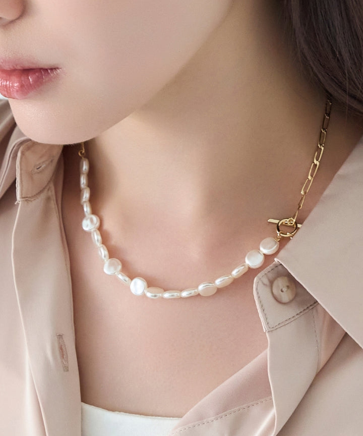 Phoebe/フィービィー】 メタリックパールチョーカーネックレス/41cm