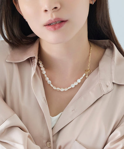 メタリックパールチョーカーネックレス/41cm