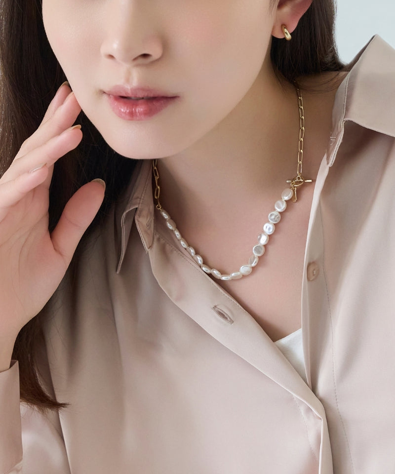 メタリックパールチョーカーネックレス/41cm