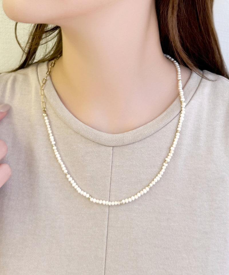 【天然パール】フレッシュウォーターパールチョーカーネックレス/連パール/淡水パール/39cm～50cm