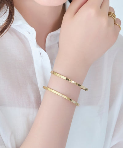 【金属アレルギー対応】2ラインテクスチャーワイドカフバングル/ニッケルフリー