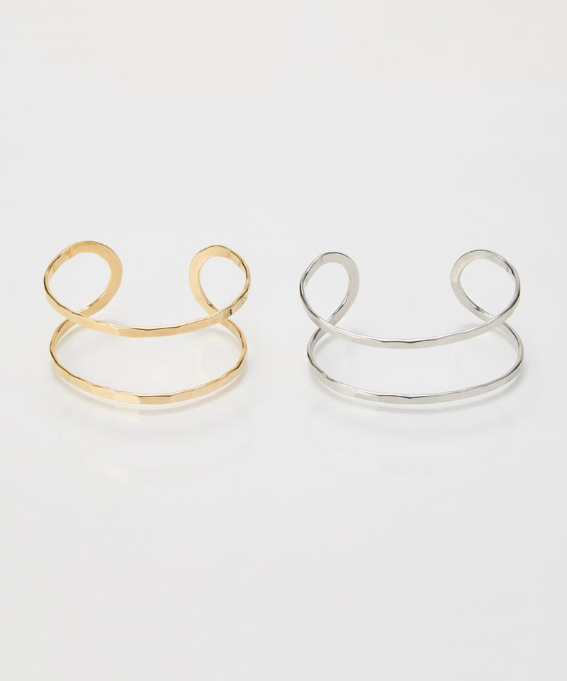 【金属アレルギー対応】2ラインテクスチャーワイドカフバングル/ニッケルフリー