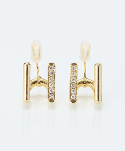 【痛くないシリーズ/金属アレルギー対応】ダブルラインビジューライトフィットイヤリング