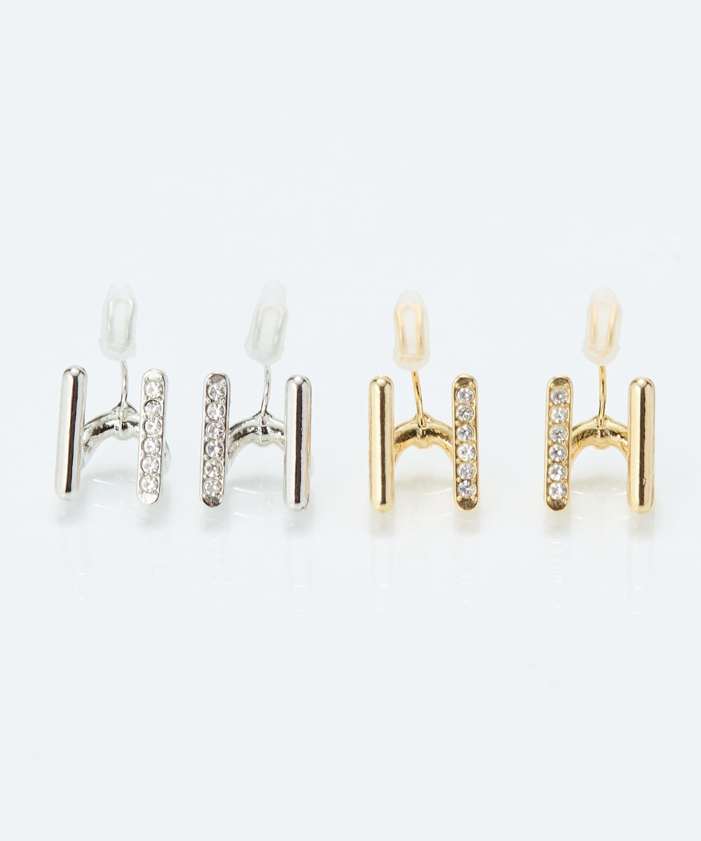 【痛くないシリーズ/金属アレルギー対応】ダブルラインビジューライトフィットイヤリング