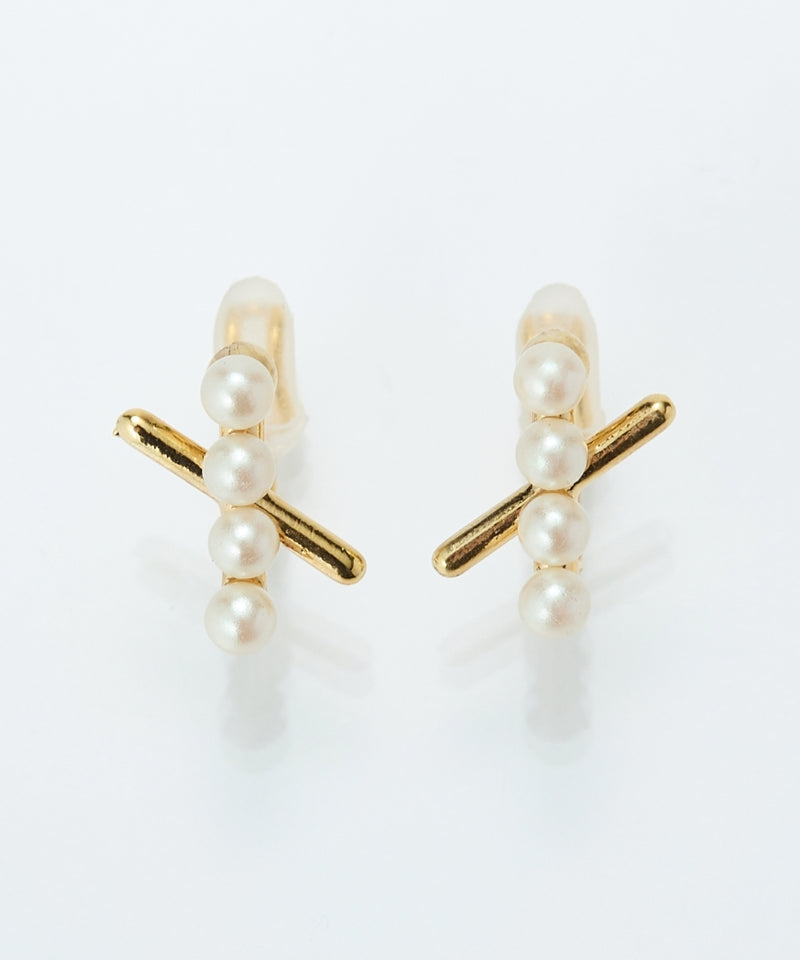 【痛くないシリーズ/金属アレルギー対応】パールクロスライトフィットイヤリング