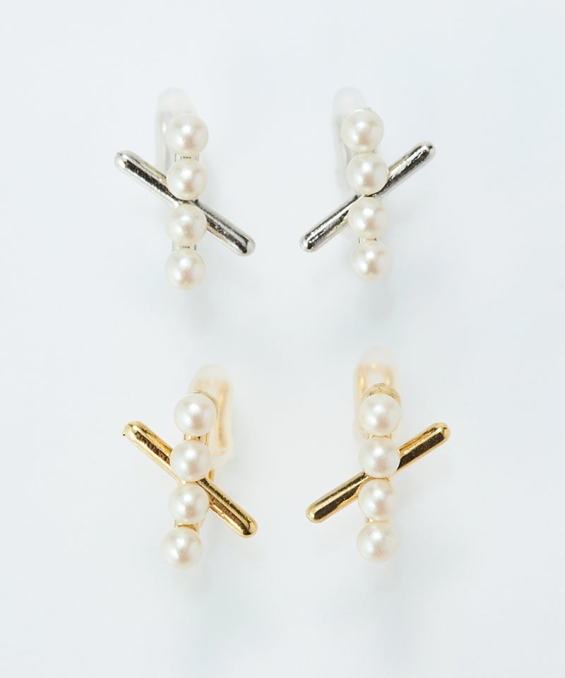 【痛くないシリーズ/金属アレルギー対応】パールクロスライトフィットイヤリング