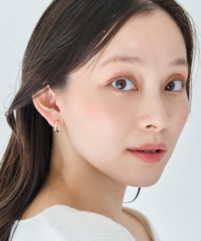 【痛くないシリーズ/金属アレルギー対応】プチパールダブルハーフフープライトフィットイヤリング