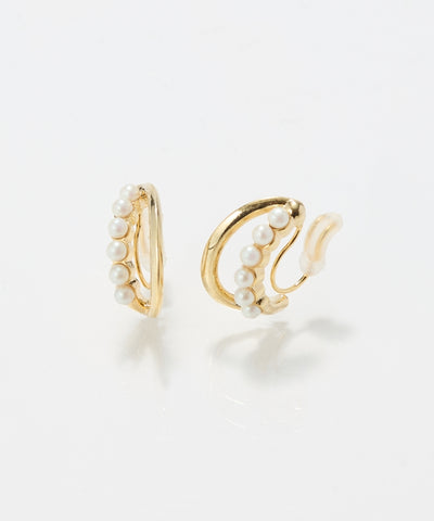 【痛くないシリーズ/金属アレルギー対応】プチパールダブルハーフフープライトフィットイヤリング