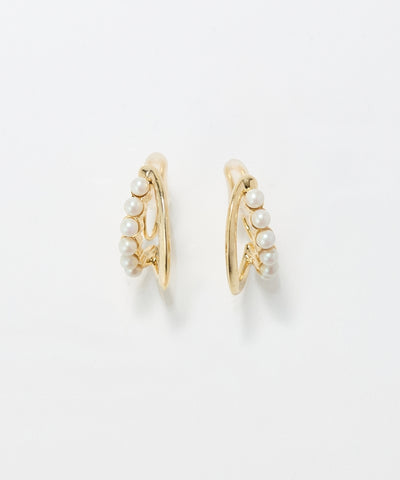 【痛くないシリーズ/金属アレルギー対応】プチパールダブルハーフフープライトフィットイヤリング