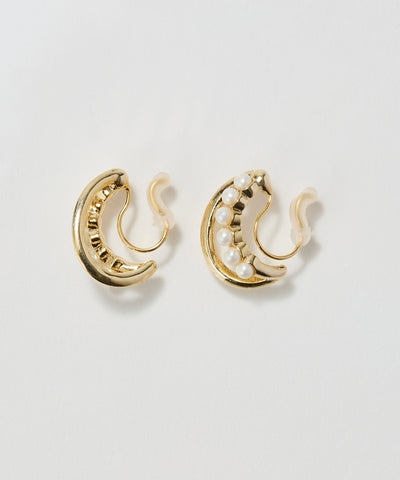 【痛くないシリーズ/金属アレルギー対応】プチパールダブルハーフフープライトフィットイヤリング