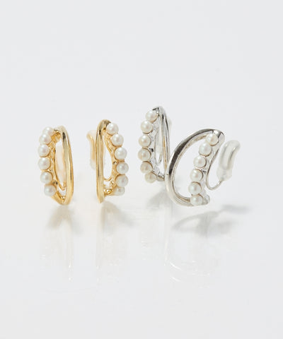 【痛くないシリーズ/金属アレルギー対応】プチパールダブルハーフフープライトフィットイヤリング