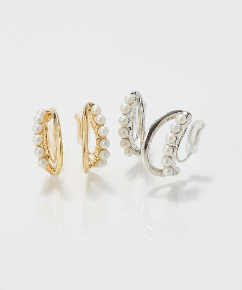 【痛くないシリーズ/金属アレルギー対応】プチパールダブルハーフフープライトフィットイヤリング
