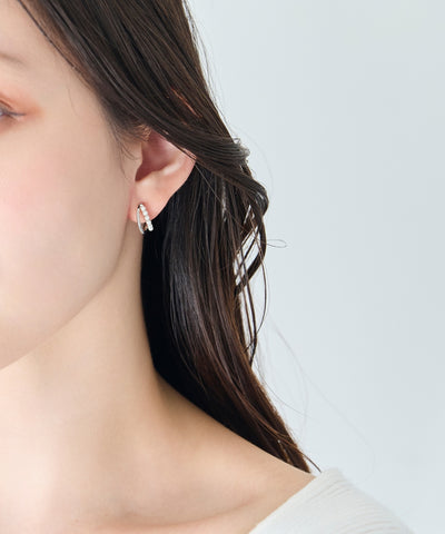 【痛くないシリーズ/金属アレルギー対応】プチパールダブルハーフフープライトフィットイヤリング