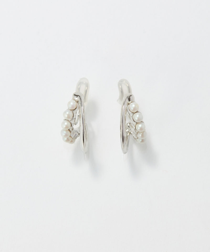 【痛くないシリーズ/金属アレルギー対応】プチパールダブルハーフフープライトフィットイヤリング