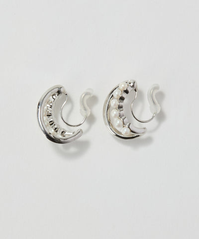 【痛くないシリーズ/金属アレルギー対応】プチパールダブルハーフフープライトフィットイヤリング