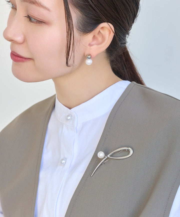 高級ブローチ！3way多機能！ルビー入り！シルバー！真珠ネックレス装着可能！ Phoebe/フィービィー】 2wayスタイリッシュクロスカーブパールブローチ