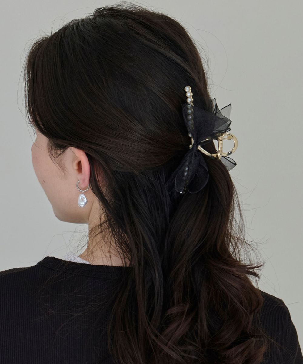 オーガンジーリボンパールバンスクリップ