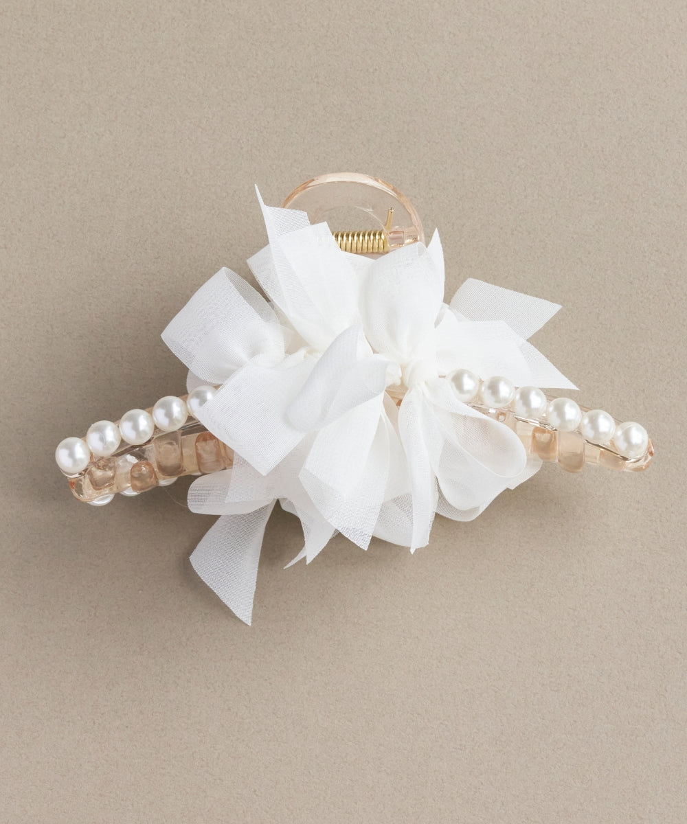 フリルリボンパールバンスクリップ