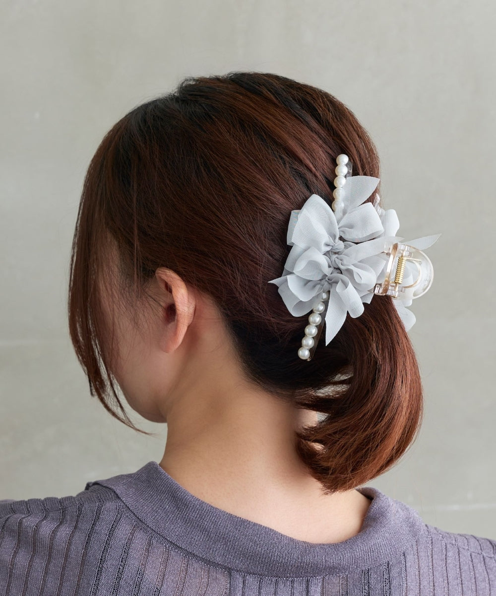 Phoebe/フィービィー】フリルリボンパールバンスクリップ