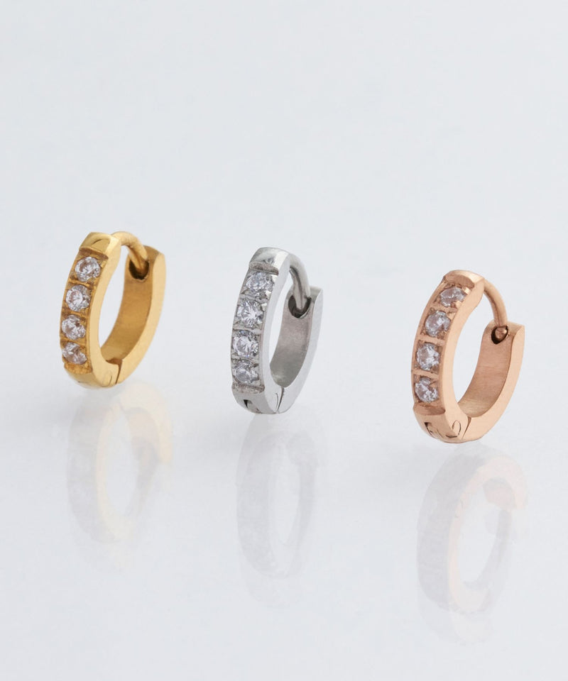 【金属アレルギー対応】ワンタッチビジューフープミニピアス(片耳)/サージカルステンレス