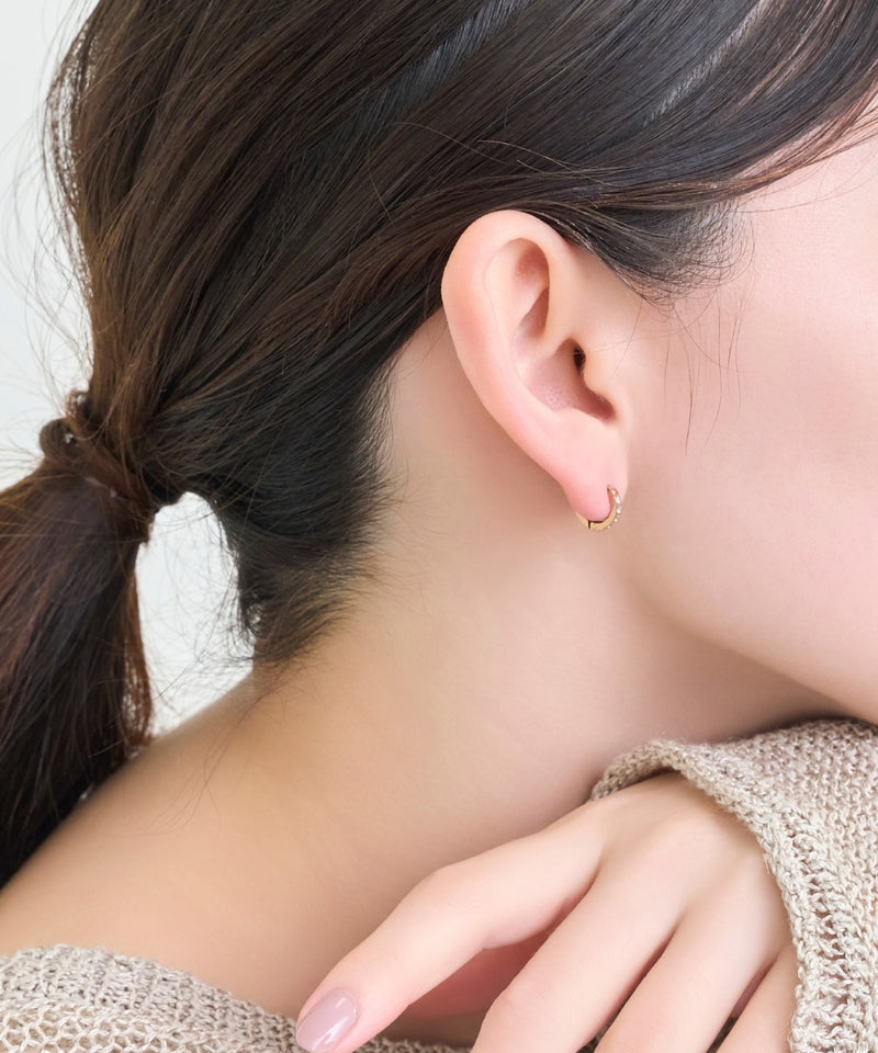 【金属アレルギー対応】ワンタッチビジューフープミニピアス(片耳)/サージカルステンレス