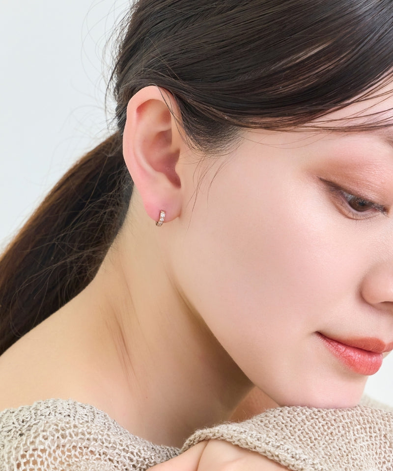 【金属アレルギー対応】ワンタッチビジューフープミニピアス(片耳)/サージカルステンレス