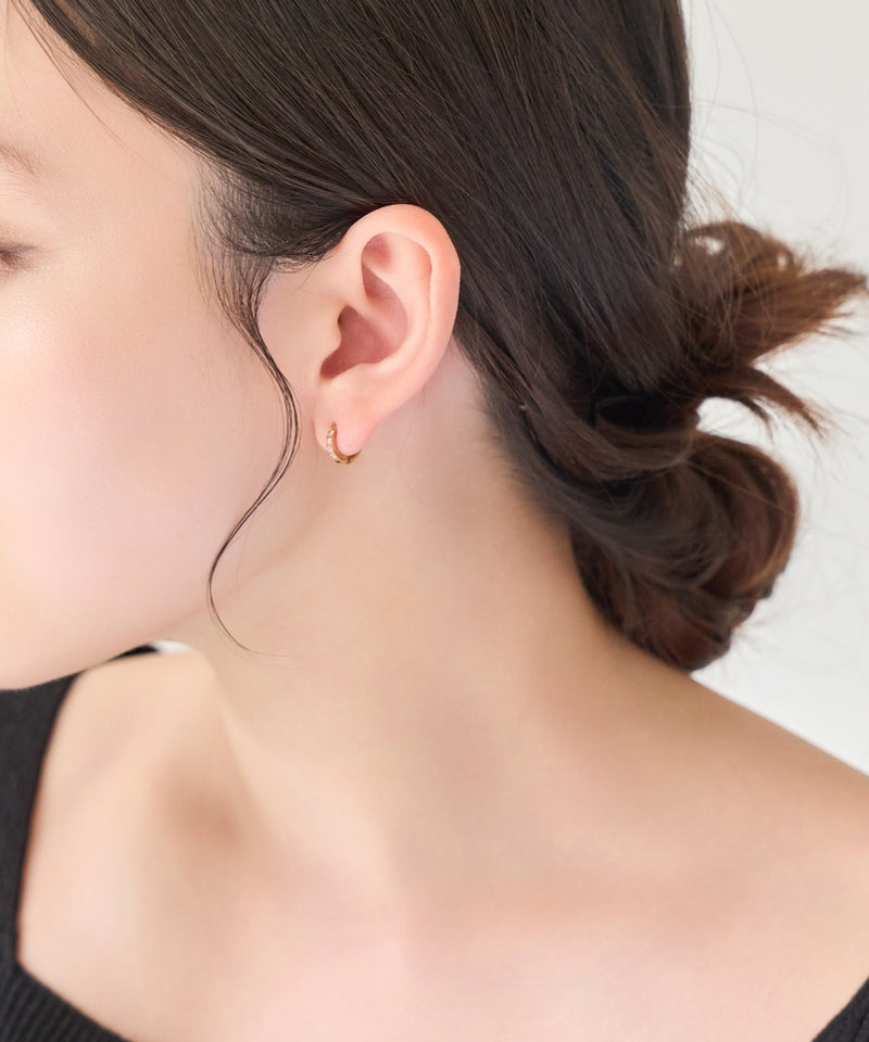 【金属アレルギー対応】ワンタッチビジューフープミニピアス(片耳)/サージカルステンレス