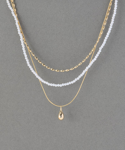 パール×ドロップメタル3連ネックレス