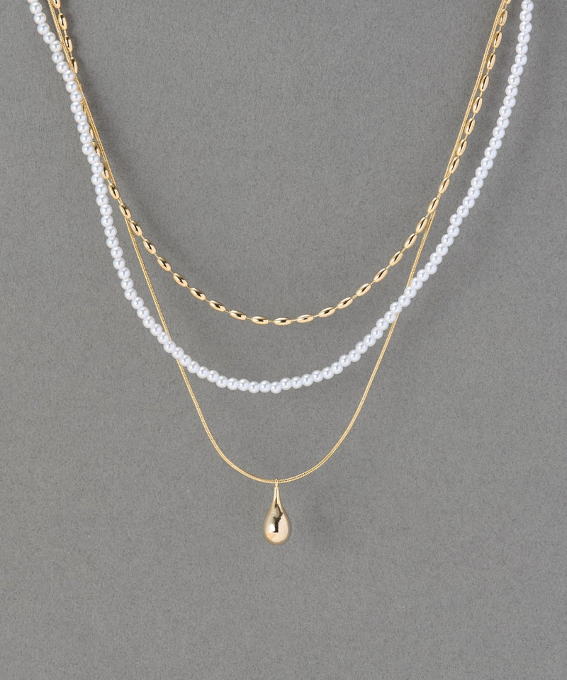 パール×ドロップメタル3連ネックレス