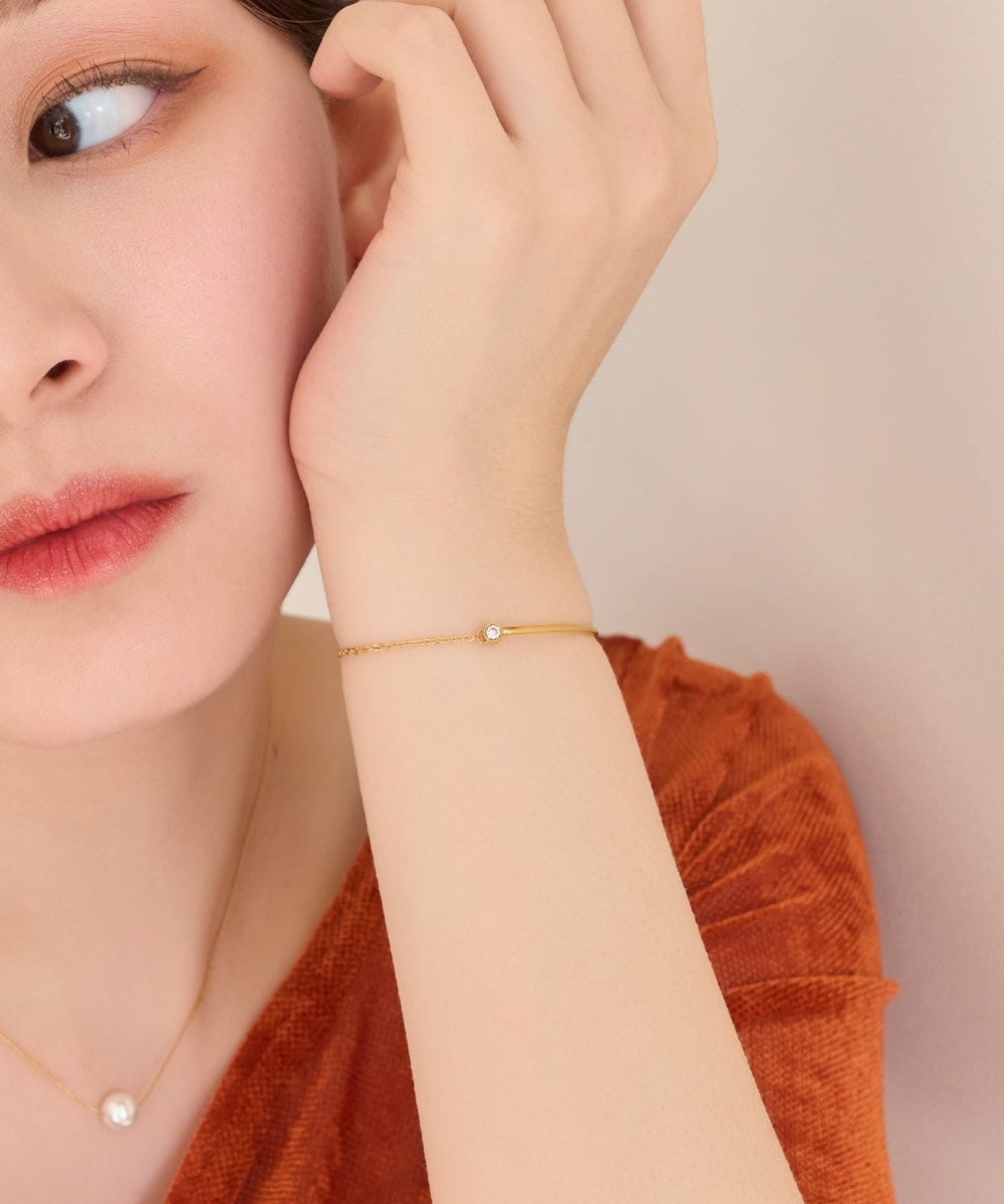 グッリターハーフバングルチェーンブレスレット/サージカルステンレス