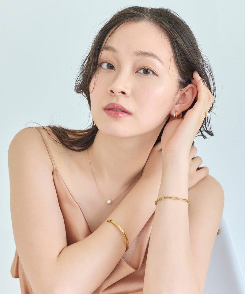 【金属アレルギー対応】メタル×ビジュー2ラインピアス/サージカルステンレス