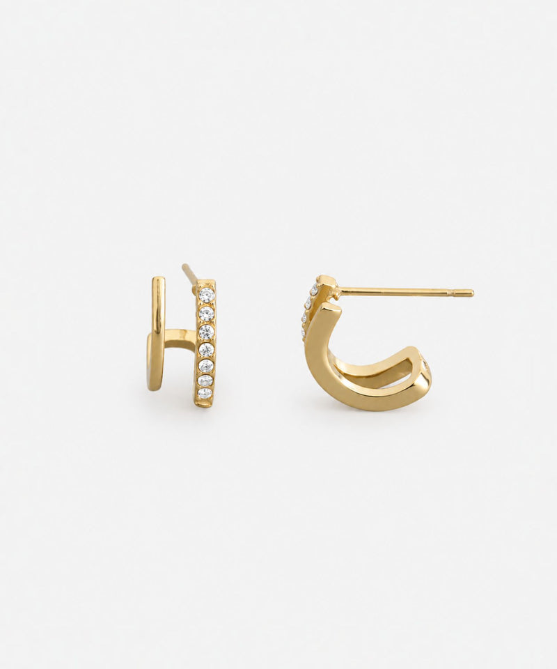 メタル×ビジュー2ラインピアス