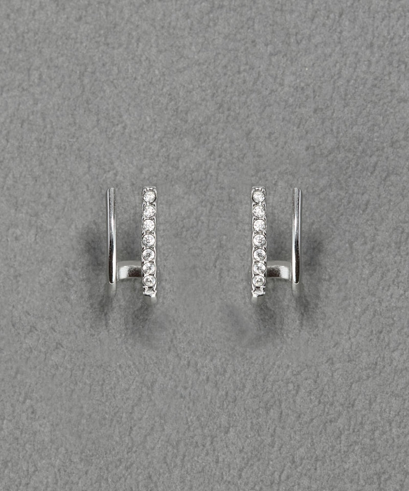 【金属アレルギー対応】メタル×ビジュー2ラインピアス/サージカルステンレス