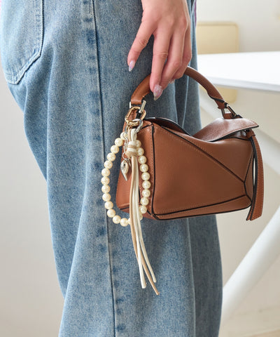 ハート×バイカラーレザーコードバッグチャーム