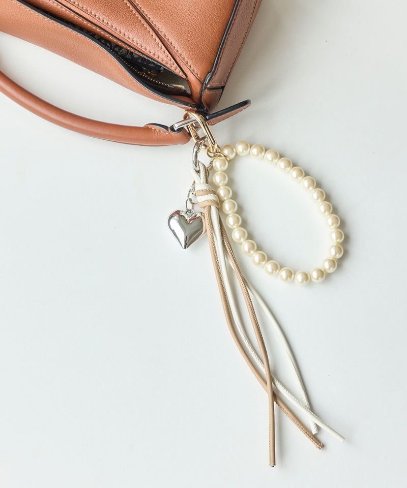 ハート×バイカラーレザーコードバッグチャーム