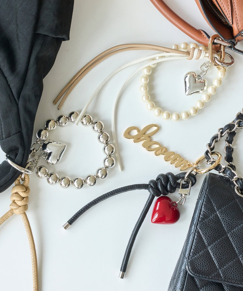 ハート×バイカラーレザーコードバッグチャーム
