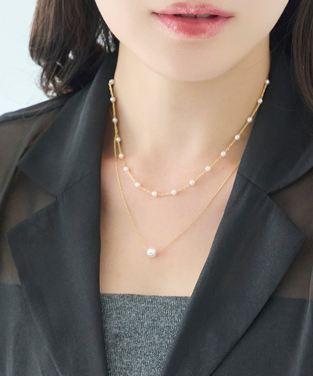 ベビーパールネックレス②連 淡水 ベビーパール 2連ネックレス 約41cm 約3mm珠 シルバー刻印