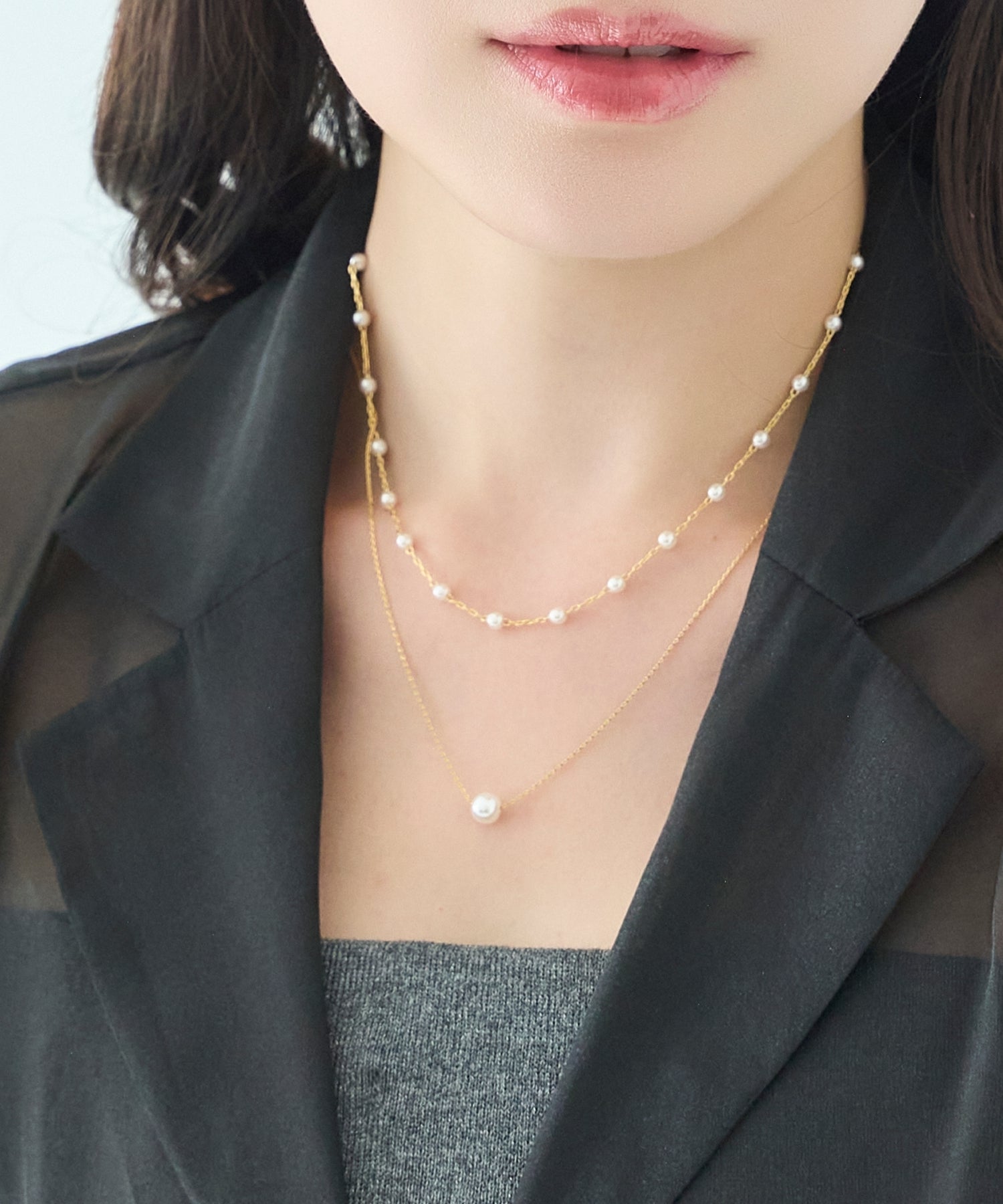 2setエレガントパールネックレス/2連/重ね付け